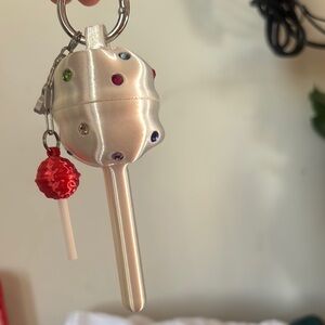 Silver Jeweled Lollipop Keychain with Red Charm